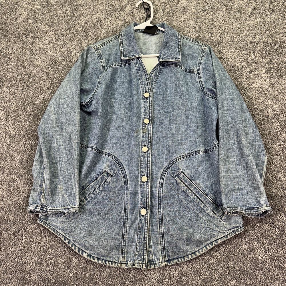 Produce Company Jacket Womens Medium Blue Denim Floral Long Sleeve Lightweight
